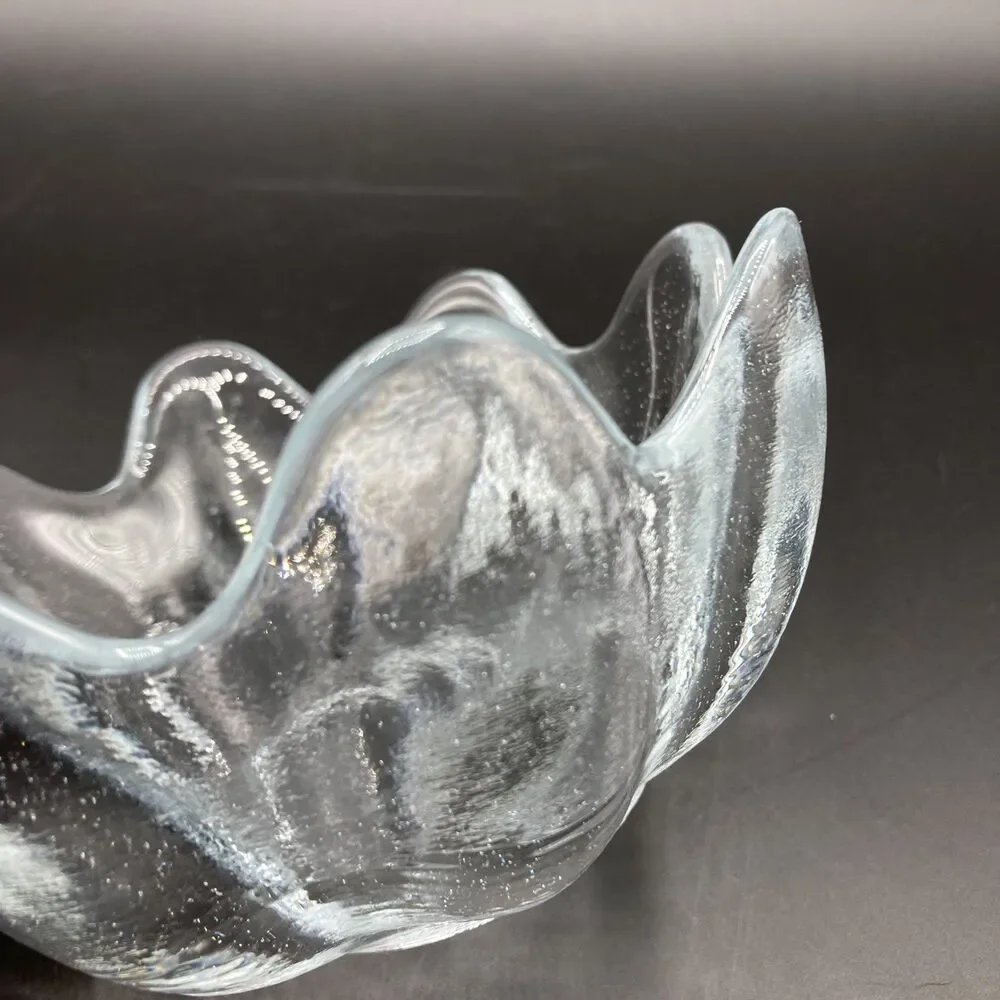 Vintage Blenko Glass Clear Lotus Bowl Textured Hand Blown 8 Petal Small 5.5” W